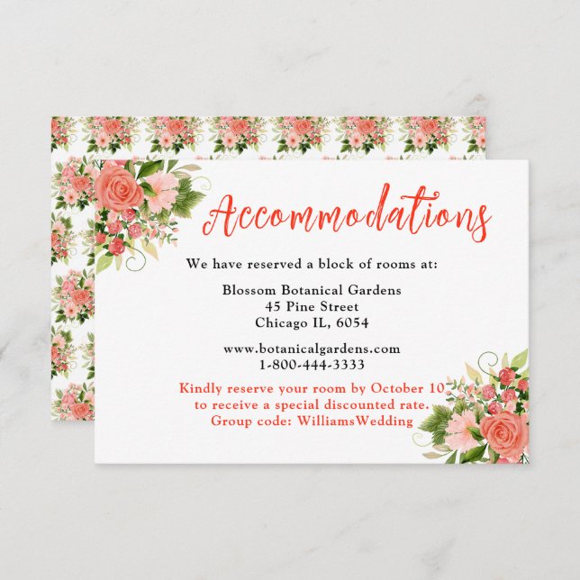 Coral Red Roses with Foliage Enclosure Card (Front/Back)