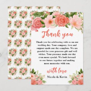 Coral Red Roses with Foliage Thank You Card