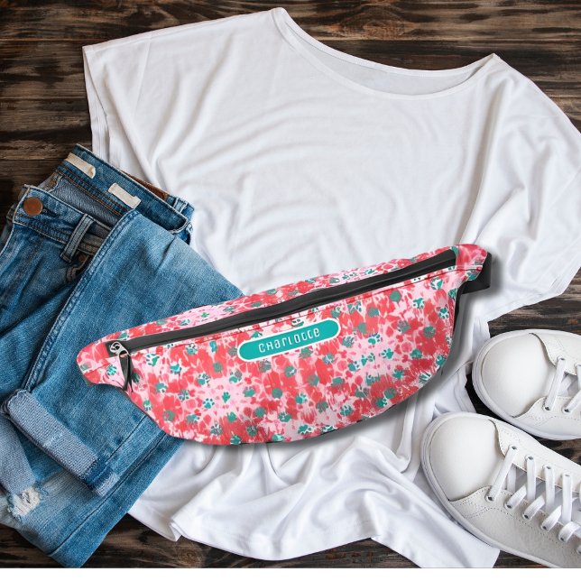 Coral Red Shibori Topaz Blue Paw Pattern Cute Fanny Pack (Creator Uploaded)