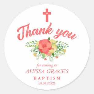 Coral Red Spring Bouquet Baptism Thank You Classic Round Sticker