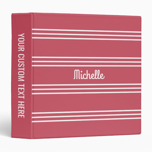 Coral Red Stripes custom monogram binders (Front/Spine)