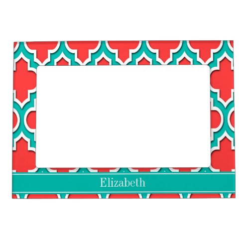 Coral Red Teal Moroccan 4DS Teal Name Monogram Magnetic Frame