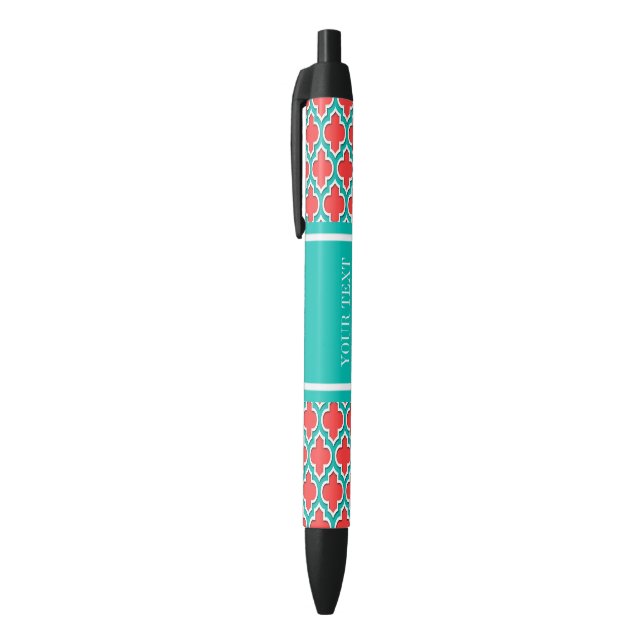 Coral Red, Teal Moroccan #4DS Teal Name Monogram Pen (Top (Vertical))