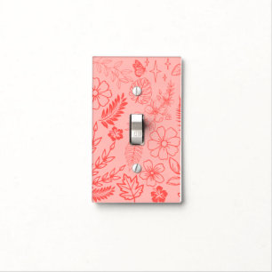 Coral Red Tropical Floral Pattern Light Switch Cover