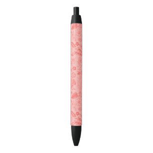 Coral Red Tropical Floral Pattern Pen
