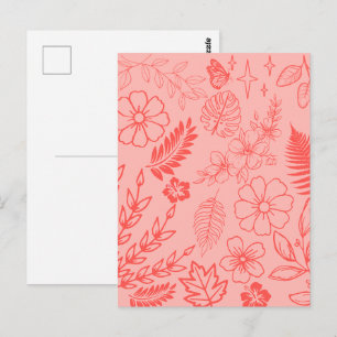 Coral Red Tropical Floral Pattern Postcard