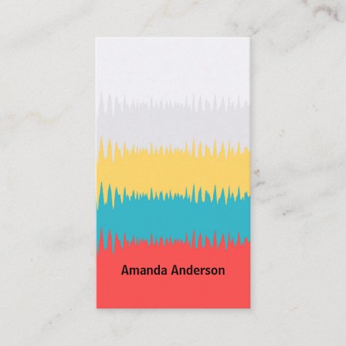 Coral Red Turquoise Blue Yellow Gray White Stripes Business Card