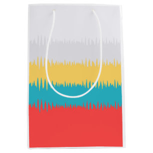 Coral Red Turquoise Blue Yellow Gray White Stripes Medium Gift Bag