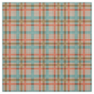 Coral Red Turquoise Diamond Argyle Plaid Pattern Fabric