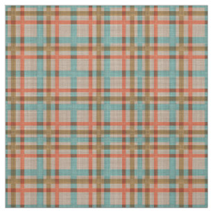 Coral Red Turquoise Diamond Argyle Plaid Pattern Fabric