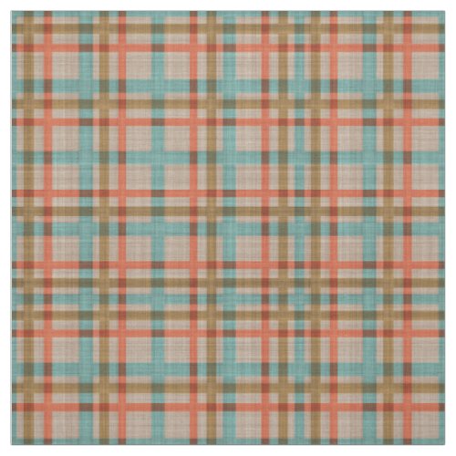 Coral Red Turquoise Diamond Argyle Plaid Pattern Fabric