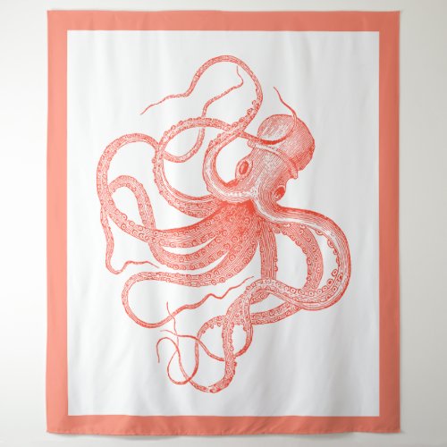 Coral_red vintage octopus tapestry