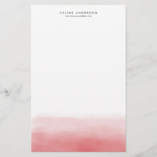Coral Red Watercolor Ombre Gradient Personalized Stationery