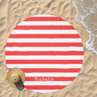 Coral Red White Cabana Stripes