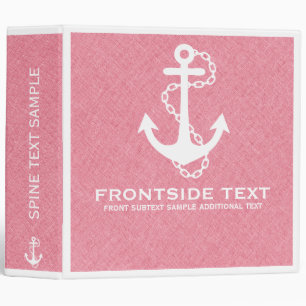 Coral Red & White Faux Linen With Withe Anchor Binder