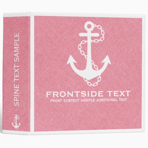 Coral Red  White Faux Linen With Withe Anchor Binder