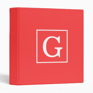 Coral Red White Framed Initial Monogram Binder