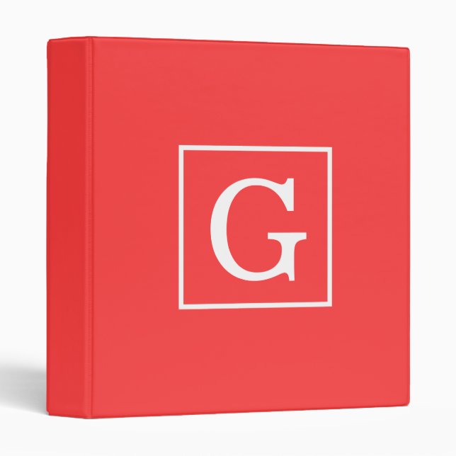 Coral Red White Framed Initial Monogram Binder (Front/Spine)