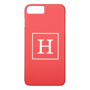 Coral Red White Framed Initial Monogram iPhone 8 Plus/7 Plus Case
