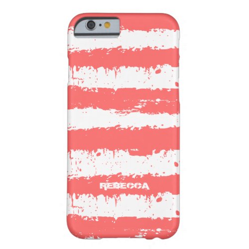 Coral_Red  White Grunge Stripes Pattern Barely There iPhone 6 Case