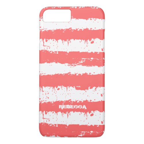 Coral_Red  White Grunge Stripes Pattern iPhone 8 Plus7 Plus Case
