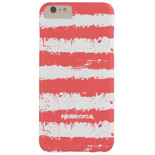 Coral_Red  White Grunge Stripes Pattern Barely There iPhone 6 Plus Case