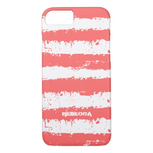 Coral_Red  White Grunge Stripes Pattern iPhone 87 Case