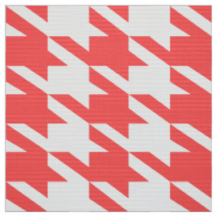 Coral-Red & White Houndstooth Seamless Pattern Fabric