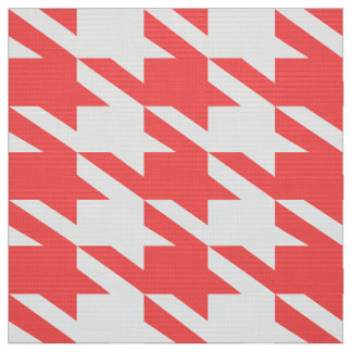 Coral-Red & White Houndstooth Seamless Pattern Fabric