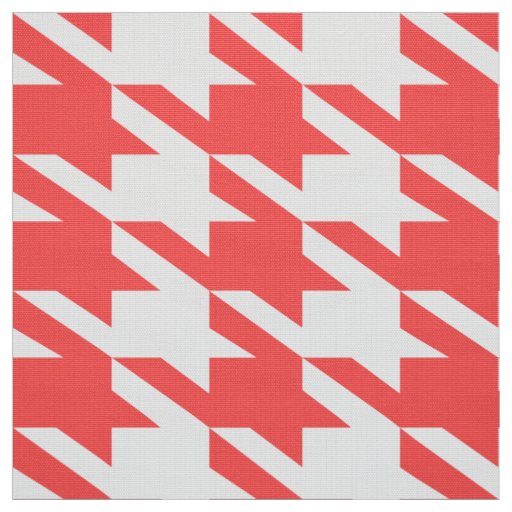 Coral-Red & White Houndstooth Seamless Pattern Fabric