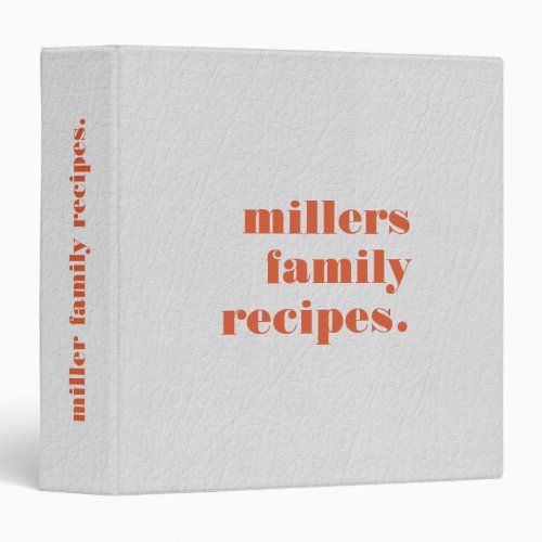 Coral red white leather texture family recipes 3 ring binder
