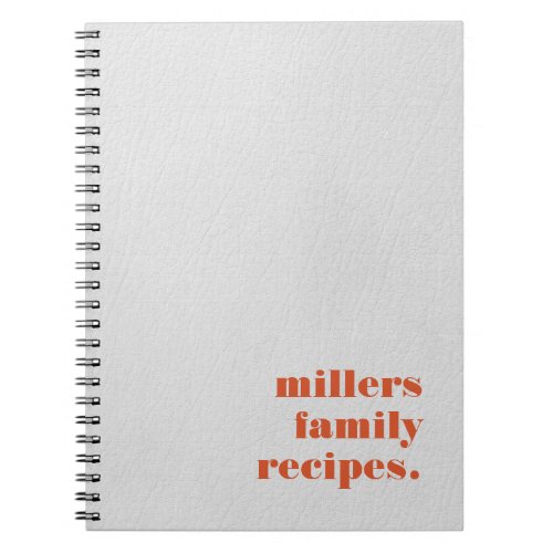 Coral red white leather texture family recipes notebook