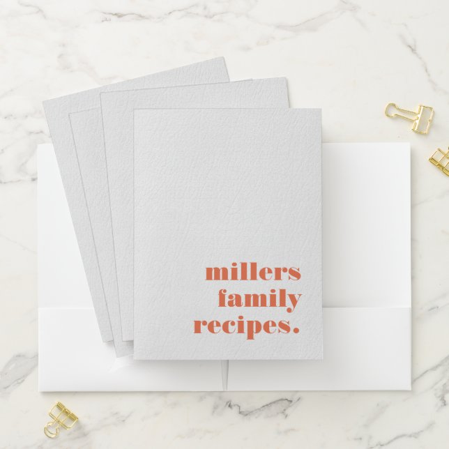 Coral red white leather texture family recipes pocket folder (In Situ)