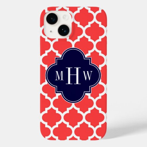 Coral Red Wht Moroccan 5 Navy 3 Initial Monogram Case_Mate iPhone 14 Case