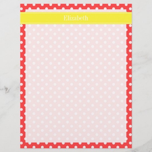 Coral Red, Wht Polka Dots Yellow Name Monogram (Front)