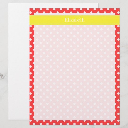 Coral Red, Wht Polka Dots Yellow Name Monogram (Front/Back)