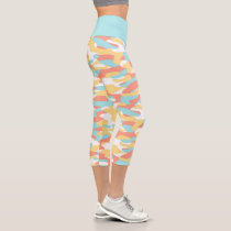 Coral Red Yellow Light Blue Camouflage Pattern Capri Leggings Coral Red Yellow Light Blue Camouflage Pattern Capri Leggings