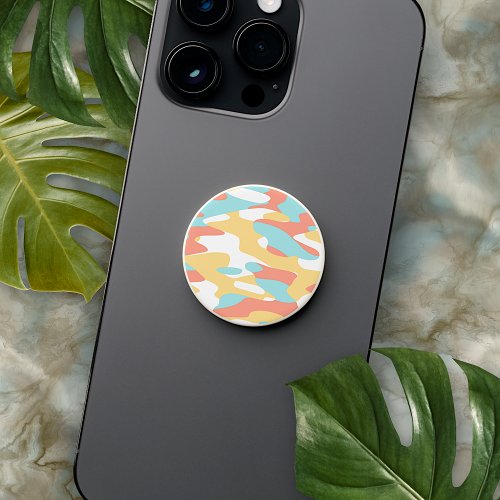Coral Red Yellow Light Blue Camouflage Pattern PopSocket