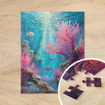 Coral Reef Abstract Ocean Modern Art Jigsaw Puzzle<br><div class="desc">A modern abstract painting of an underwater ocean scene, featuring colorful fish swimming amidst vibrant coral in bright pastel hues of teal blue and pink. The abstract brushstrokes give the piece a flowing, dynamic feel, capturing the serene beauty and energy of the ocean. This playful and artistic interpretation brings the...</div>
