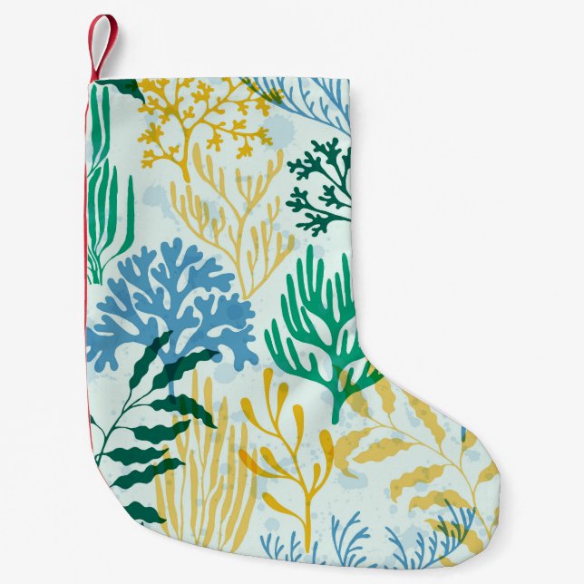 Coral Reef, Algae Seamless Pattern. Small Christmas Stocking (Front)