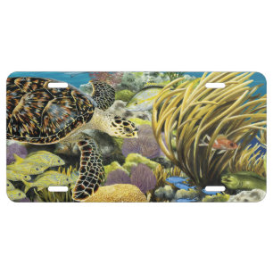 Coral Reef and Hawksbill Sea Turtle license Tag Plate