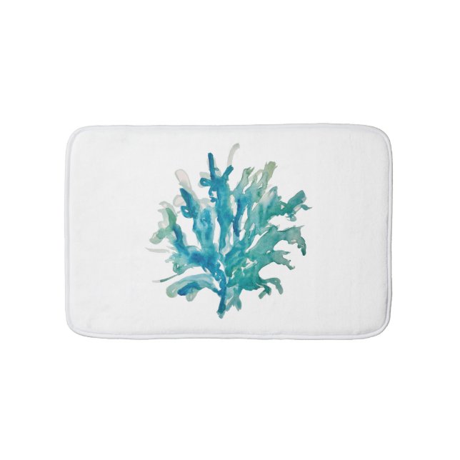 Coral Reef Blue Green White Bath Mat (Front)