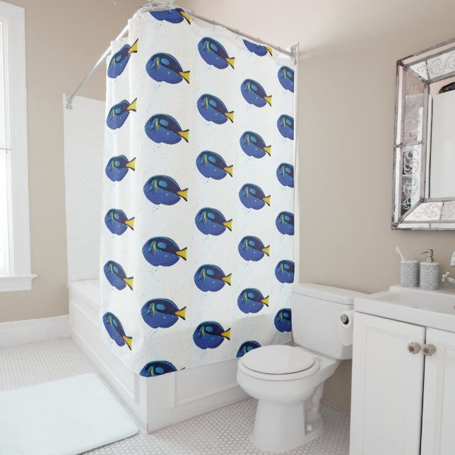 Coral Reef Blue Tang Tropical Aquarium Fish Art Shower Curtain (In Situ)