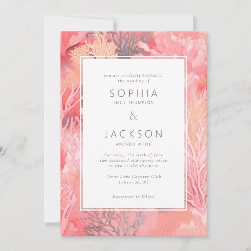 Coral Reef Blush Vibrant Wedding Invitation