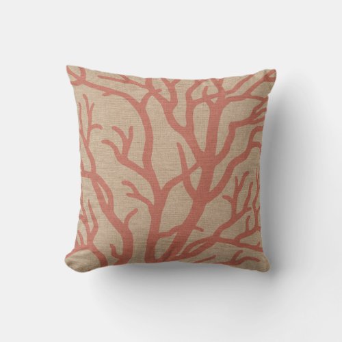 Coral Reef Branches in Coral Pink Throw Pillow