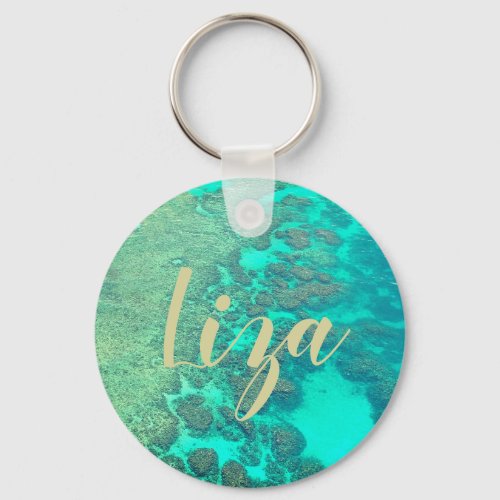 Coral reef caribbean ocean turquoise water keychain