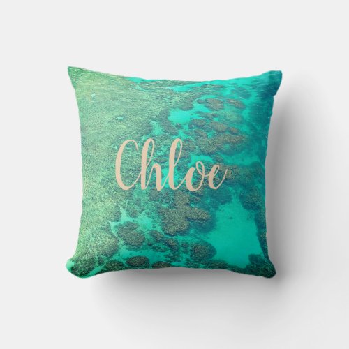 Coral reef carribean turquoise ocean water throw pillow