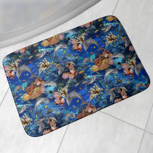Coral Reef Dolphins and Fish Bath Mat