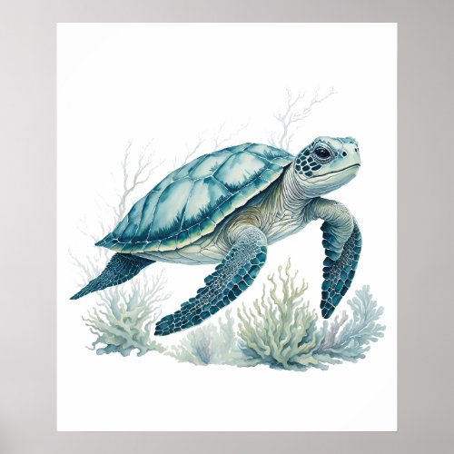 Coral Reef Explorer _ Watercolor Turtle in a Coral Poster