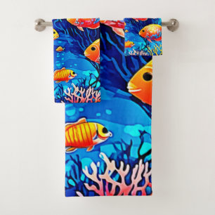 Coral Reef Fish Art Bath Towel Set